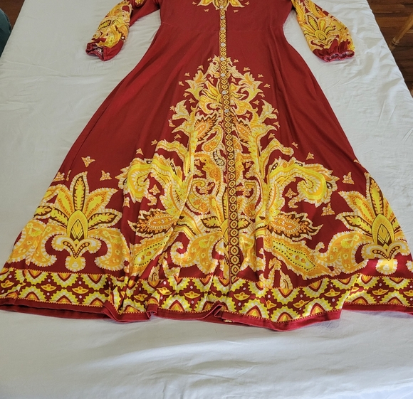Elegant Red and Gold Women's Dress Size XL Button Up Down Graphic Print Collar - Picture 14 of 16
